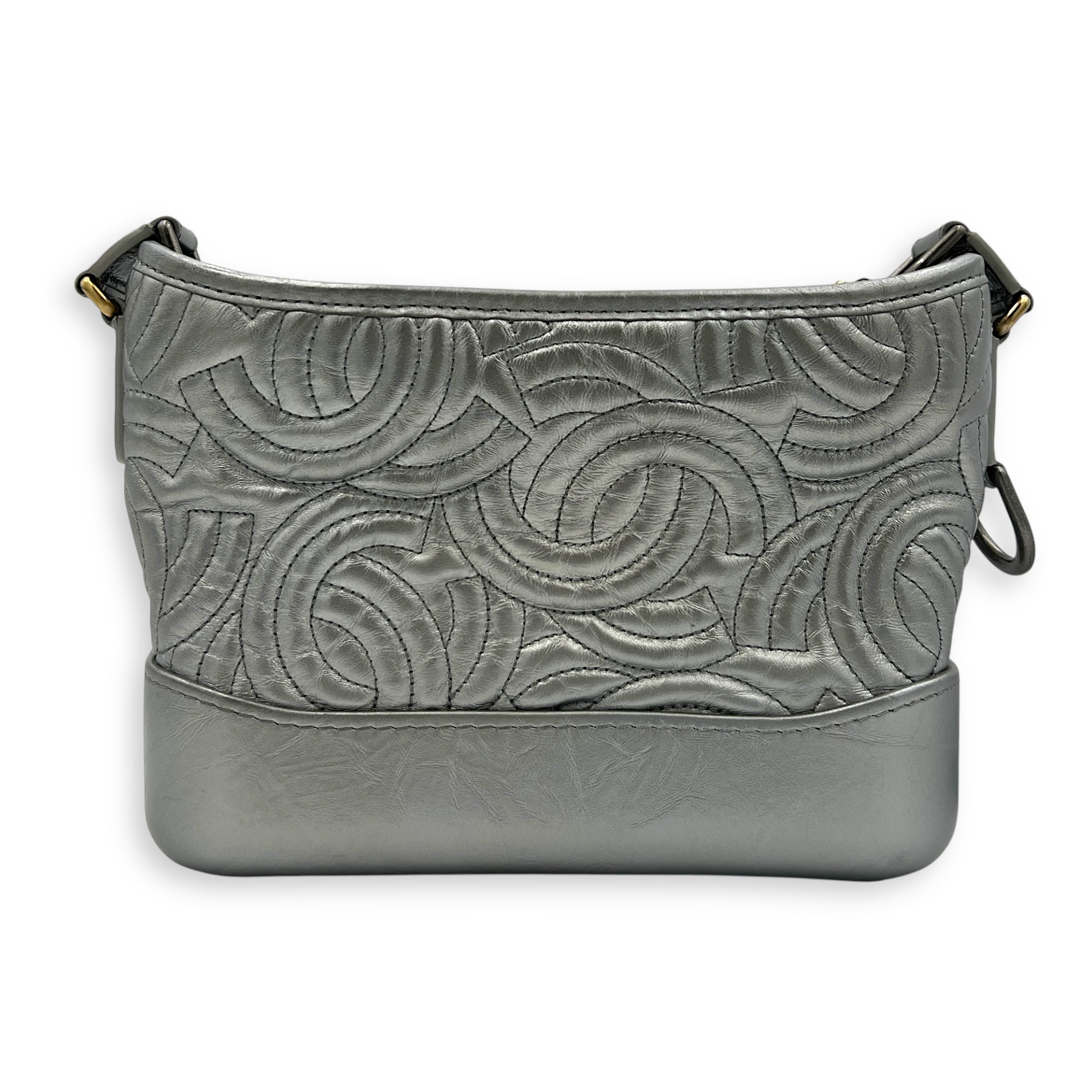 Gabrielle Small Silver Shoulder Bag in Calfskin, Mixed hardware