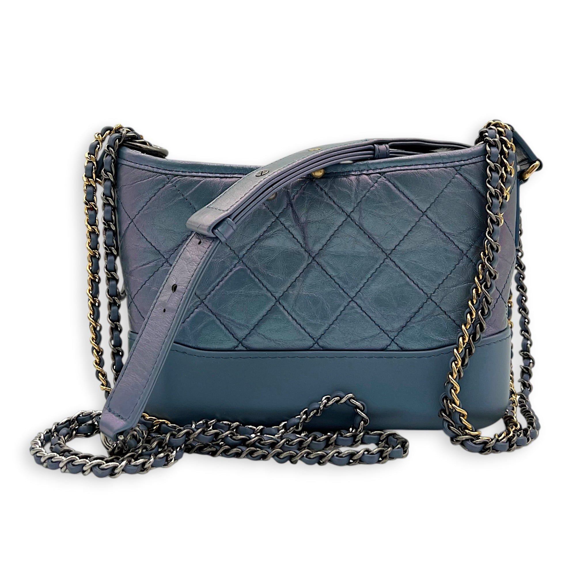 Gabrielle Small Iridescent Purple Blue Shoulder Bag in Calfskin, Mixed hardware