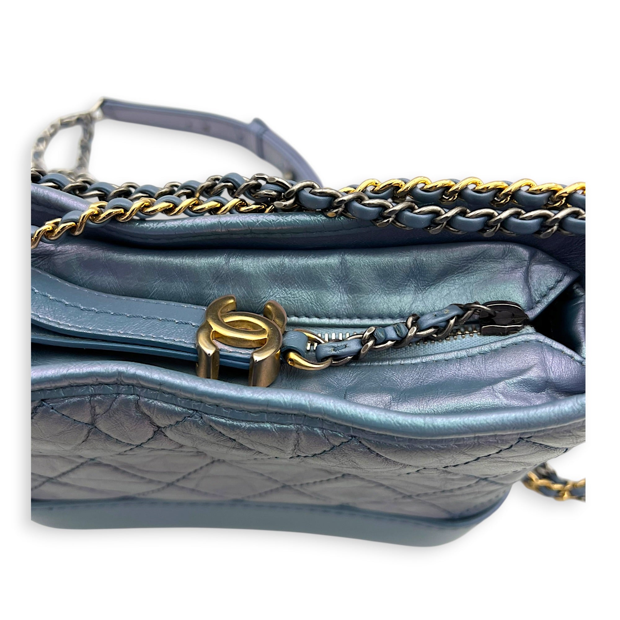 Gabrielle Small Iridescent Purple Blue Shoulder Bag in Calfskin, Mixed hardware