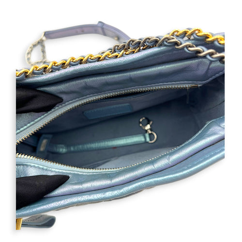 Gabrielle Small Iridescent Purple Blue Shoulder Bag in Calfskin, Mixed hardware