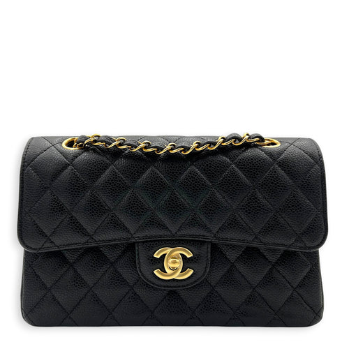 Classic Shoulder Bag Small Black in Caviar Leather, Gold hardware
