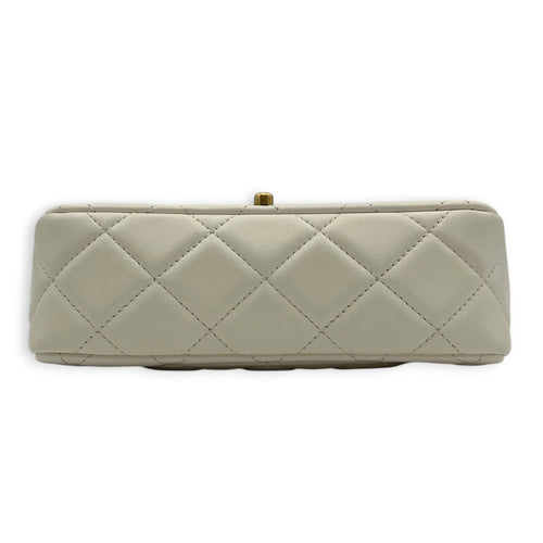 Rectangle Pearl Chain Shoulder Bag White in Lambskin, Gold hardware