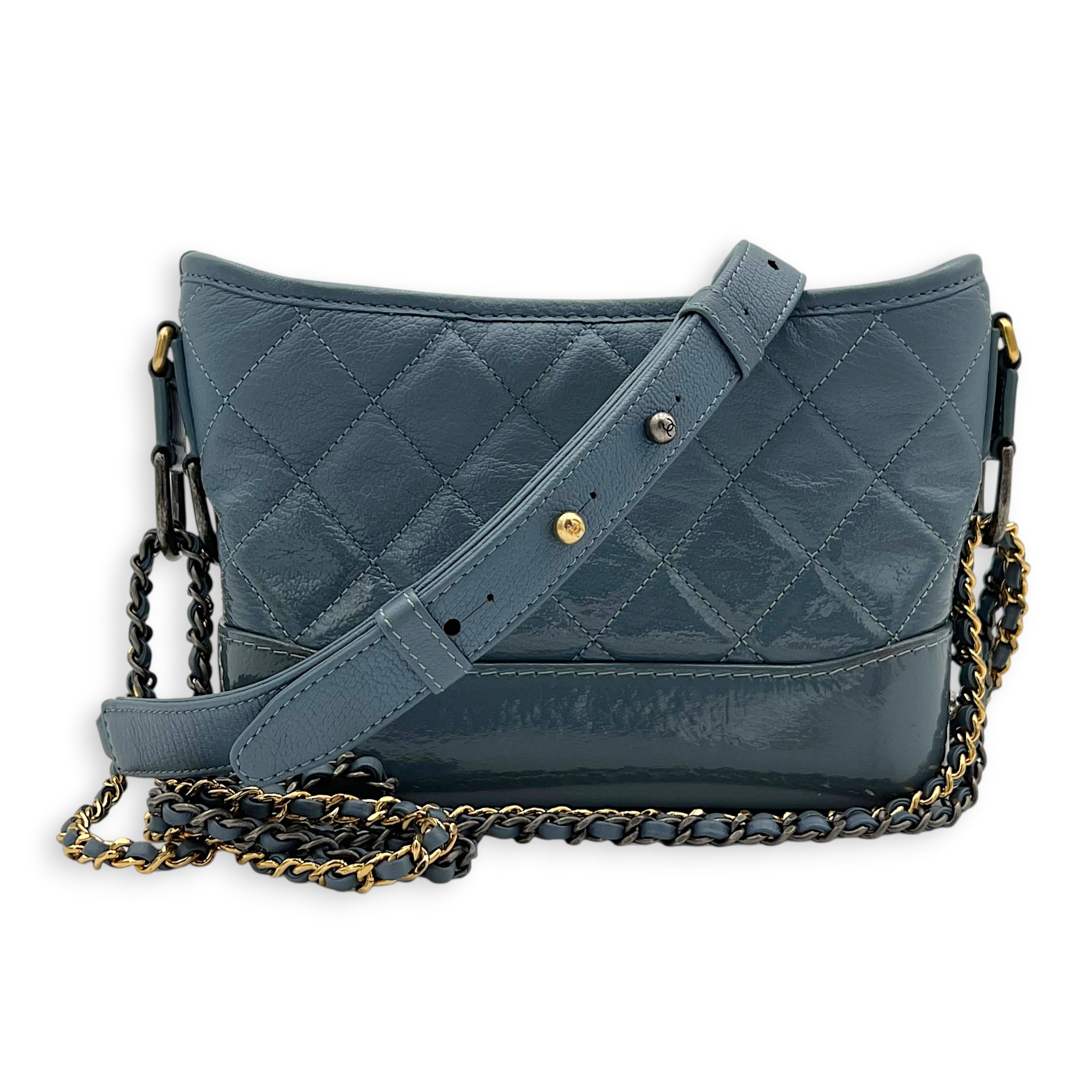 Gabrielle Shoulder Bag Blue in Calfskin, Mixed hardware