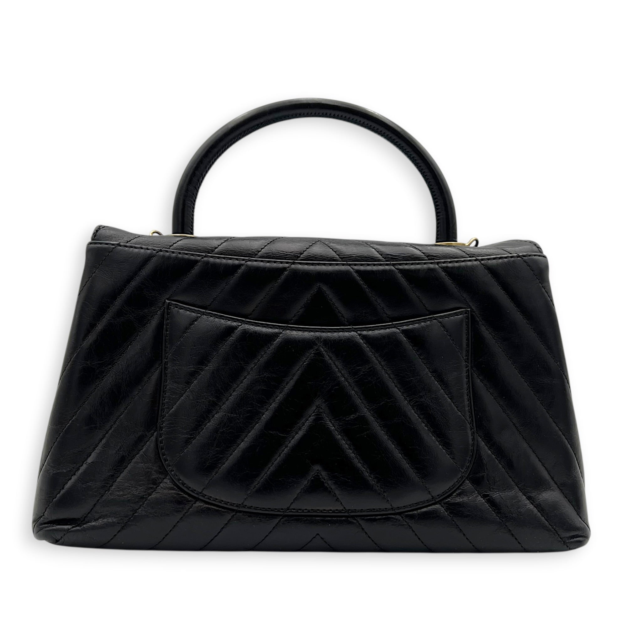 Coco Chevron Black Top Handle Bag in Calfskin, Gold hardware