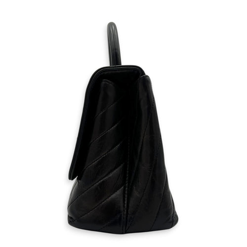 Coco Chevron Black Top Handle Bag in Calfskin, Gold hardware