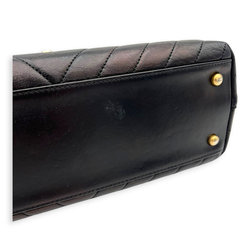 Coco Chevron Black Top Handle Bag in Calfskin, Gold hardware