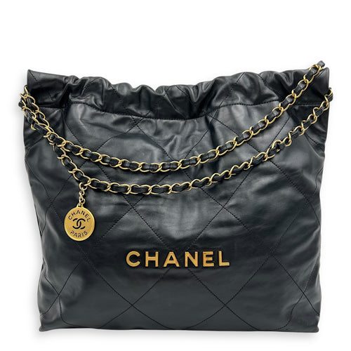 22 Tote Shoulder Bag Black in Calfskin, Gold hardware