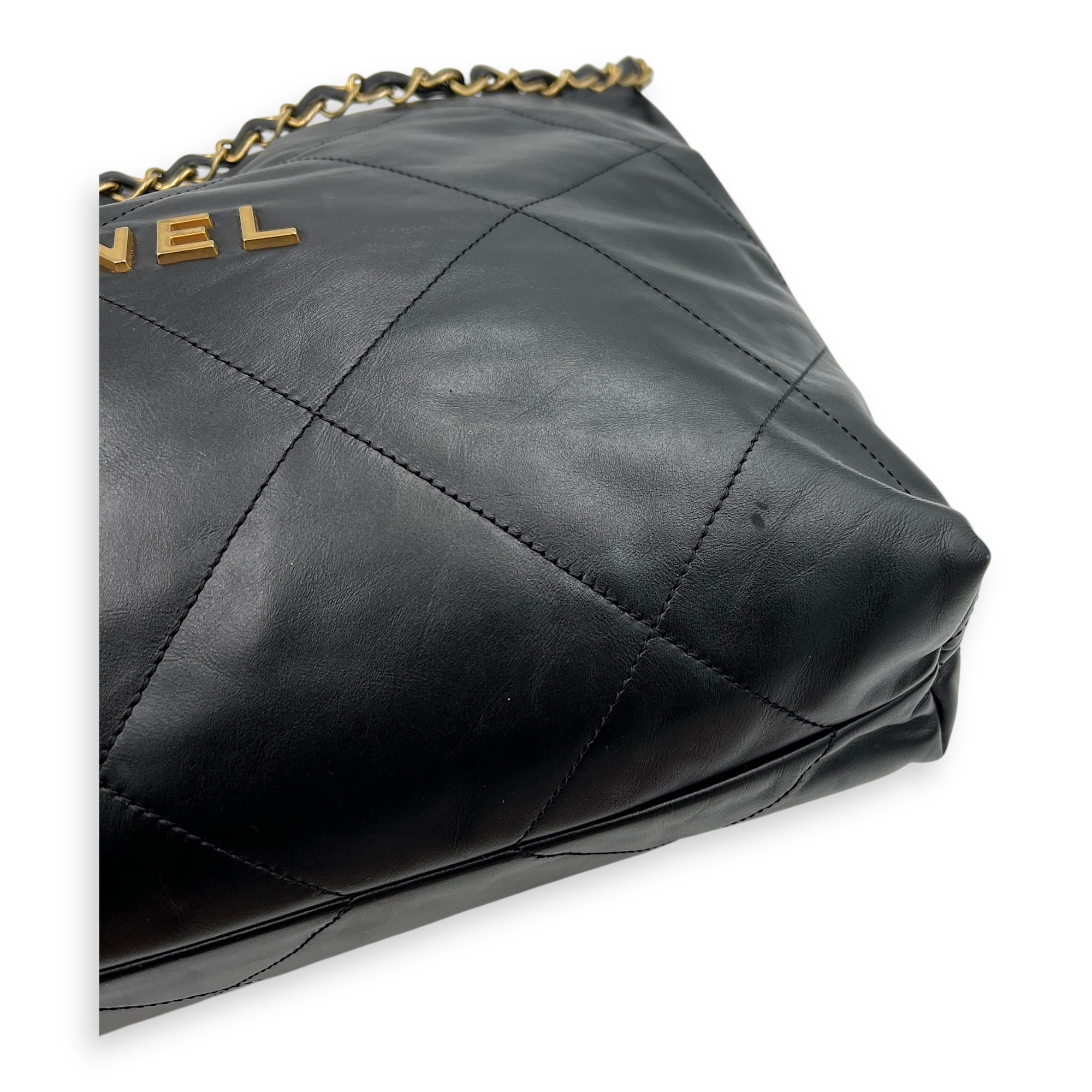 22 Tote Shoulder Bag Black in Calfskin, Gold hardware