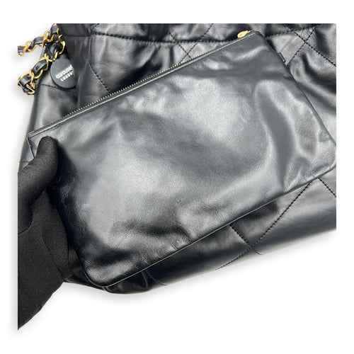 22 Tote Shoulder Bag Black in Calfskin, Gold hardware