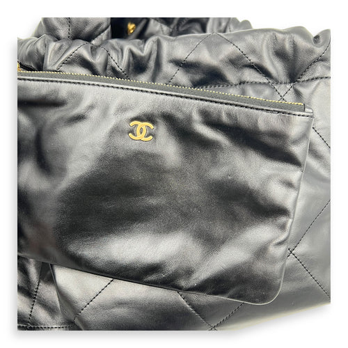 22 Tote Shoulder Bag Black in Calfskin, Gold hardware