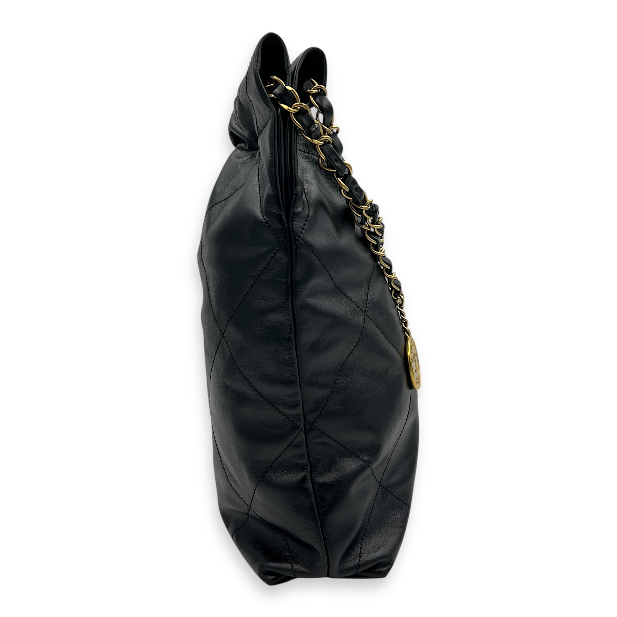 22 Tote Shoulder Bag Black in Calfskin, Gold hardware
