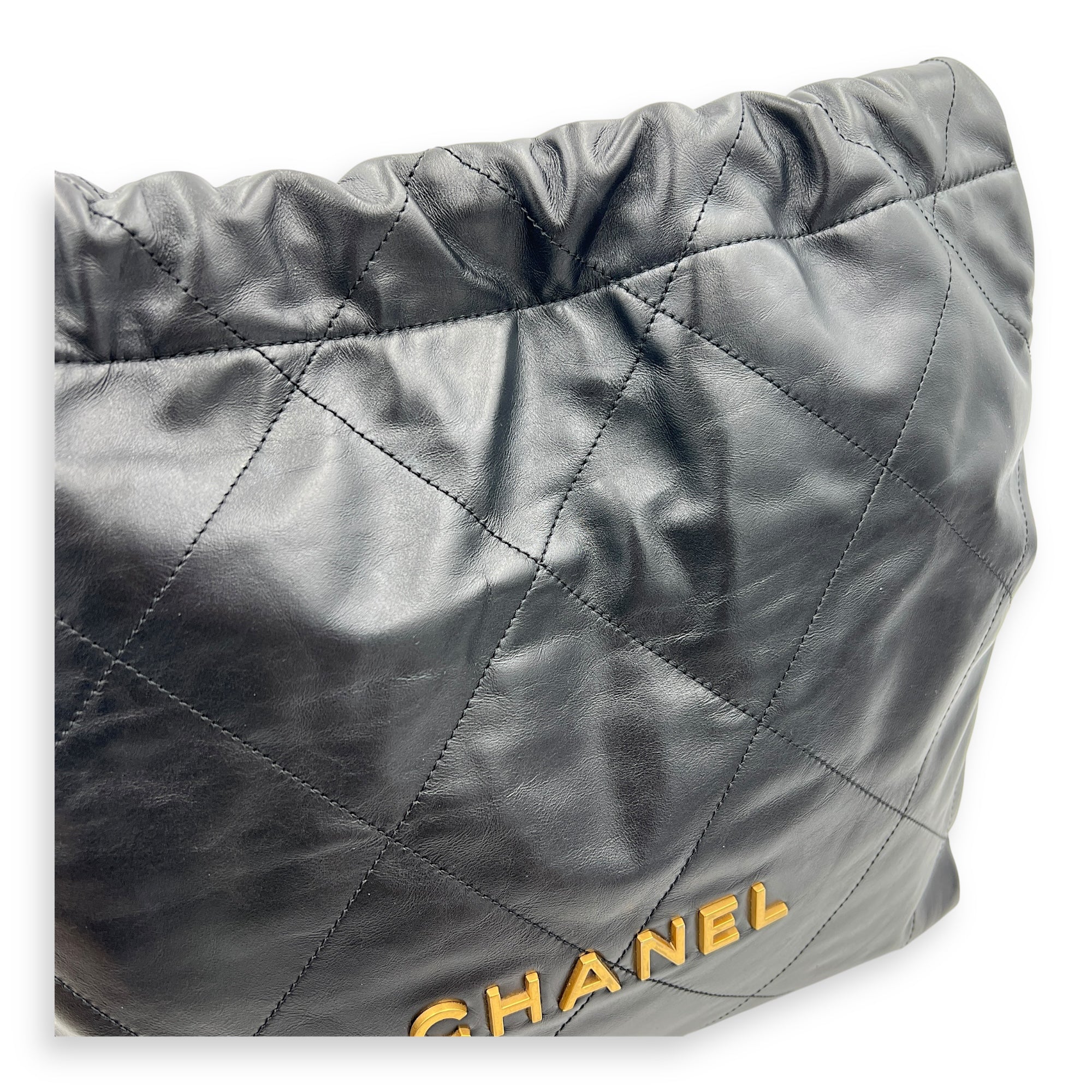 22 Tote Shoulder Bag Black in Calfskin, Gold hardware
