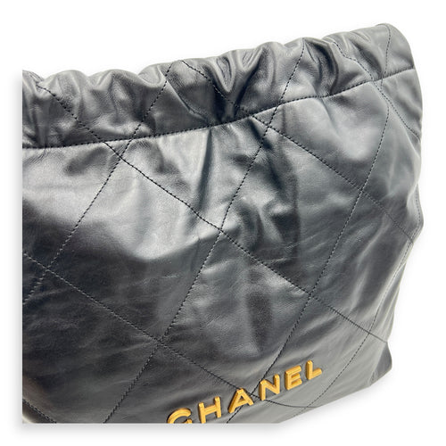 22 Tote Shoulder Bag Black in Calfskin, Gold hardware