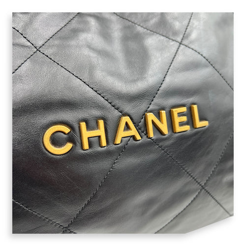 22 Tote Shoulder Bag Black in Calfskin, Gold hardware