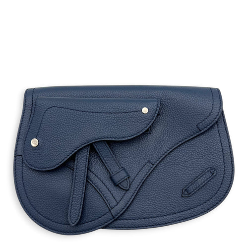 Saddle Crossbody Bag Blue in Calfskin, Silver hardware