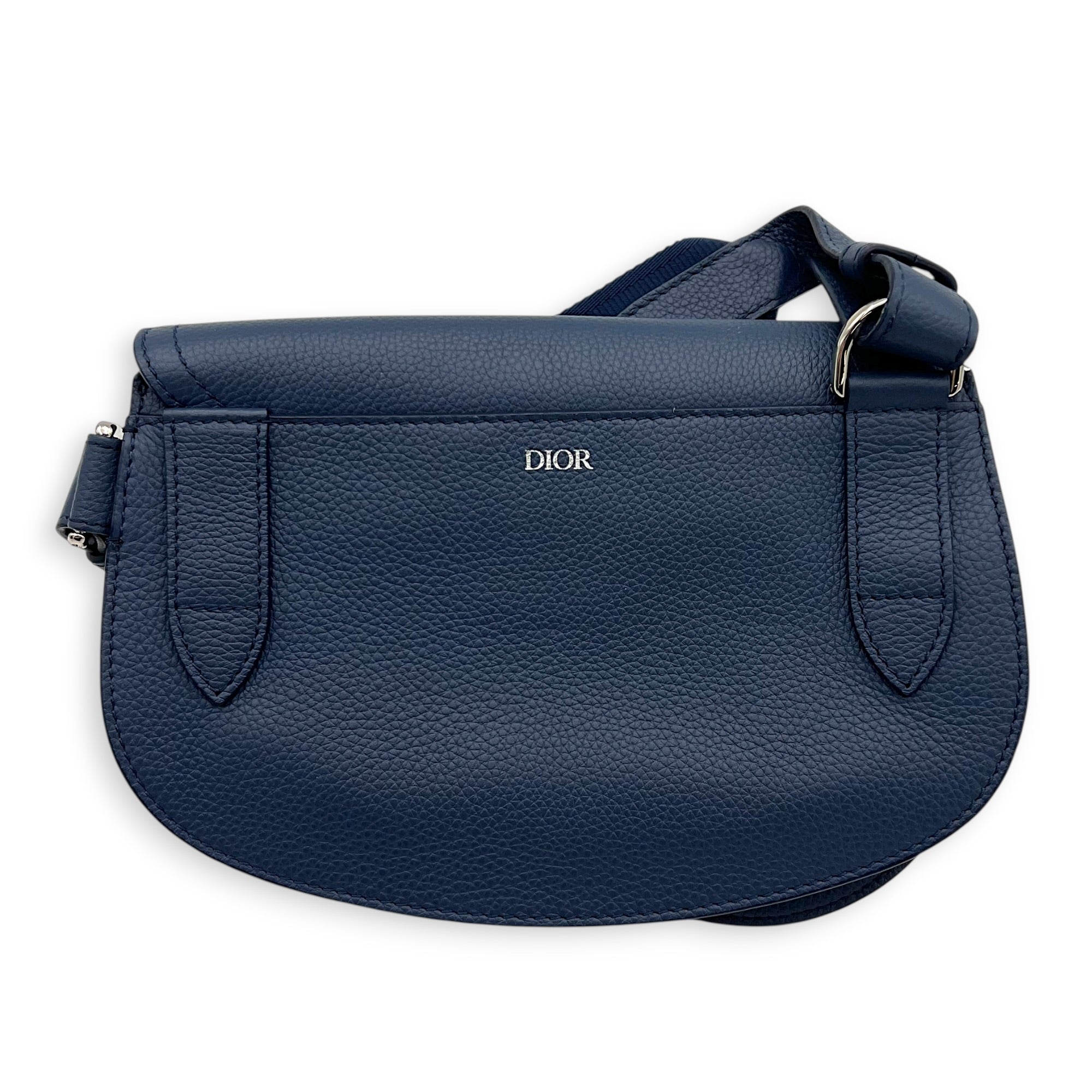 Saddle Crossbody Bag Blue in Calfskin, Silver hardware