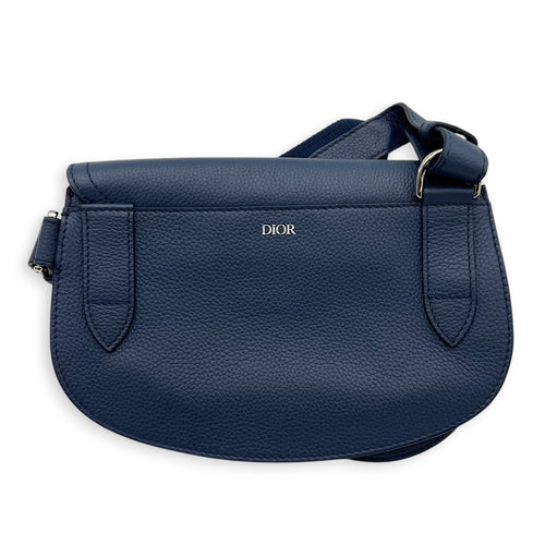 Saddle Crossbody Bag Blue in Calfskin, Silver hardware