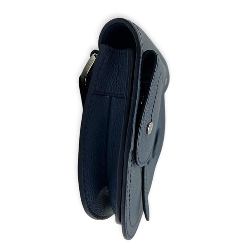 Saddle Crossbody Bag Blue in Calfskin, Silver hardware