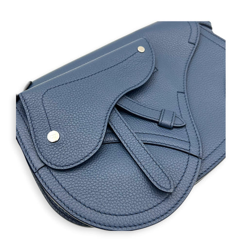 Saddle Crossbody Bag Blue in Calfskin, Silver hardware