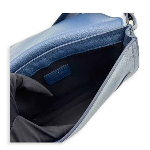 Saddle Crossbody Bag Blue in Calfskin, Silver hardware