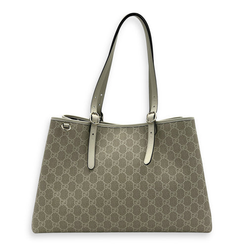 Emblem Tote Bag White in Coated Canvas, Gold hardware