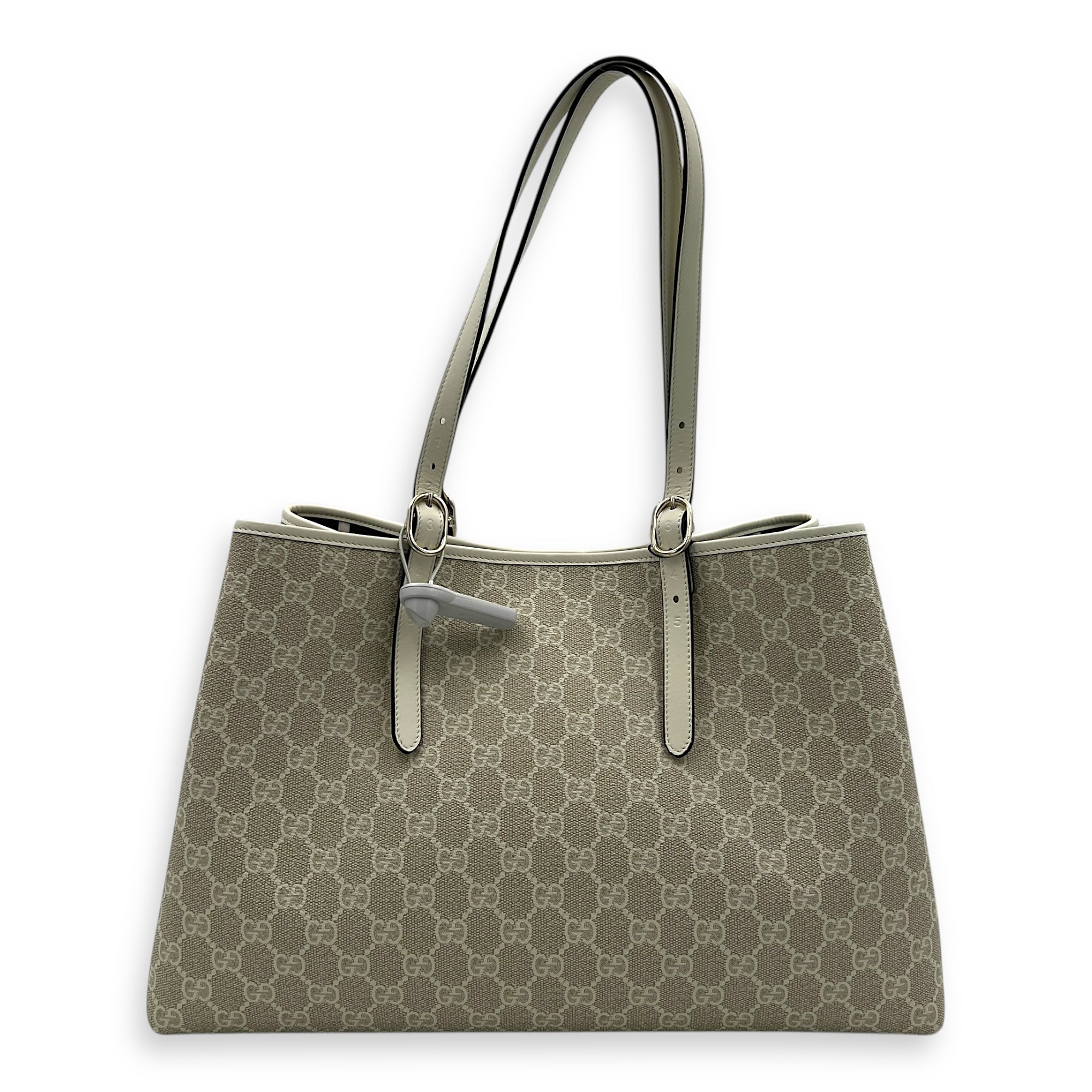 Emblem Tote Bag White in Coated Canvas, Gold hardware