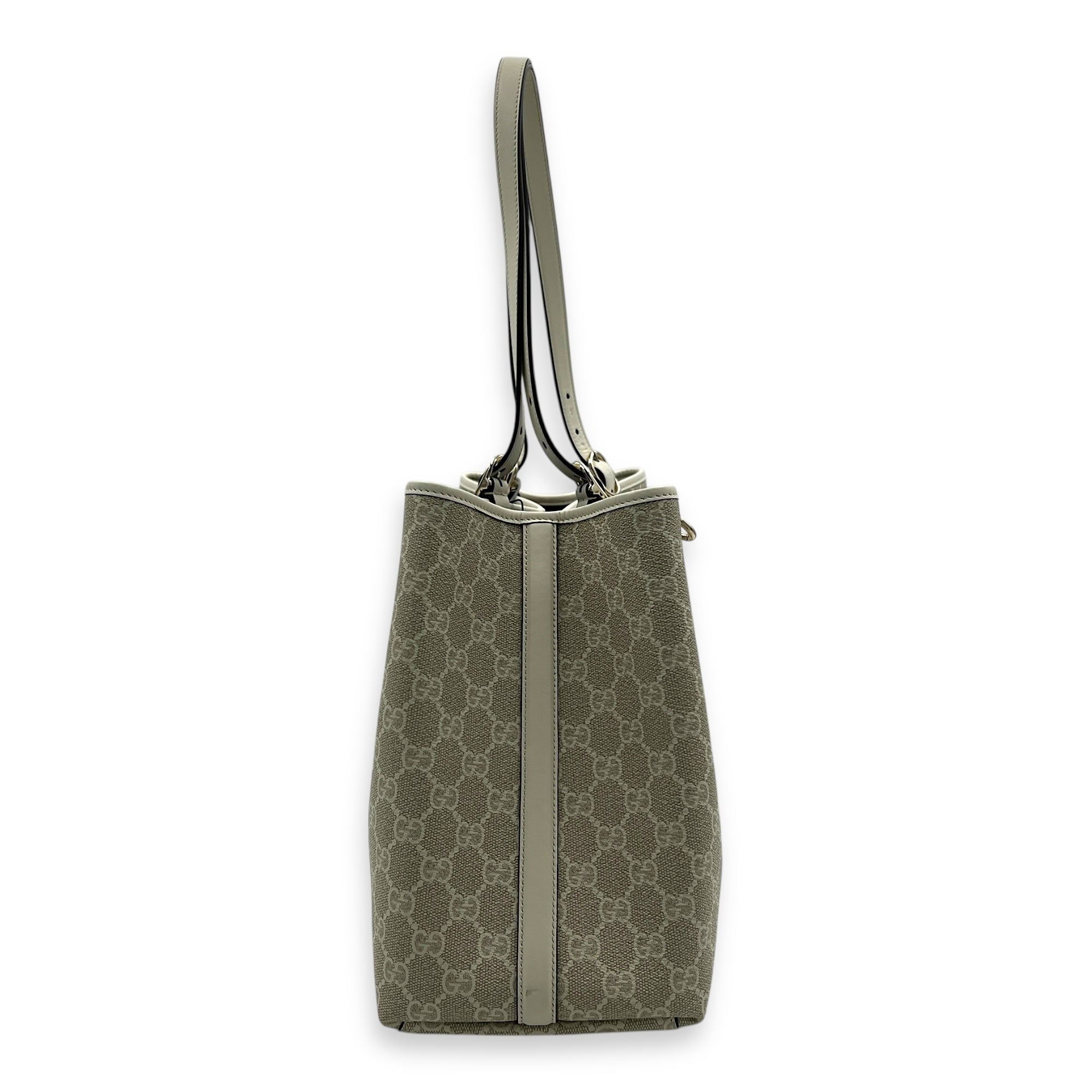 Emblem Tote Bag White in Coated Canvas, Gold hardware