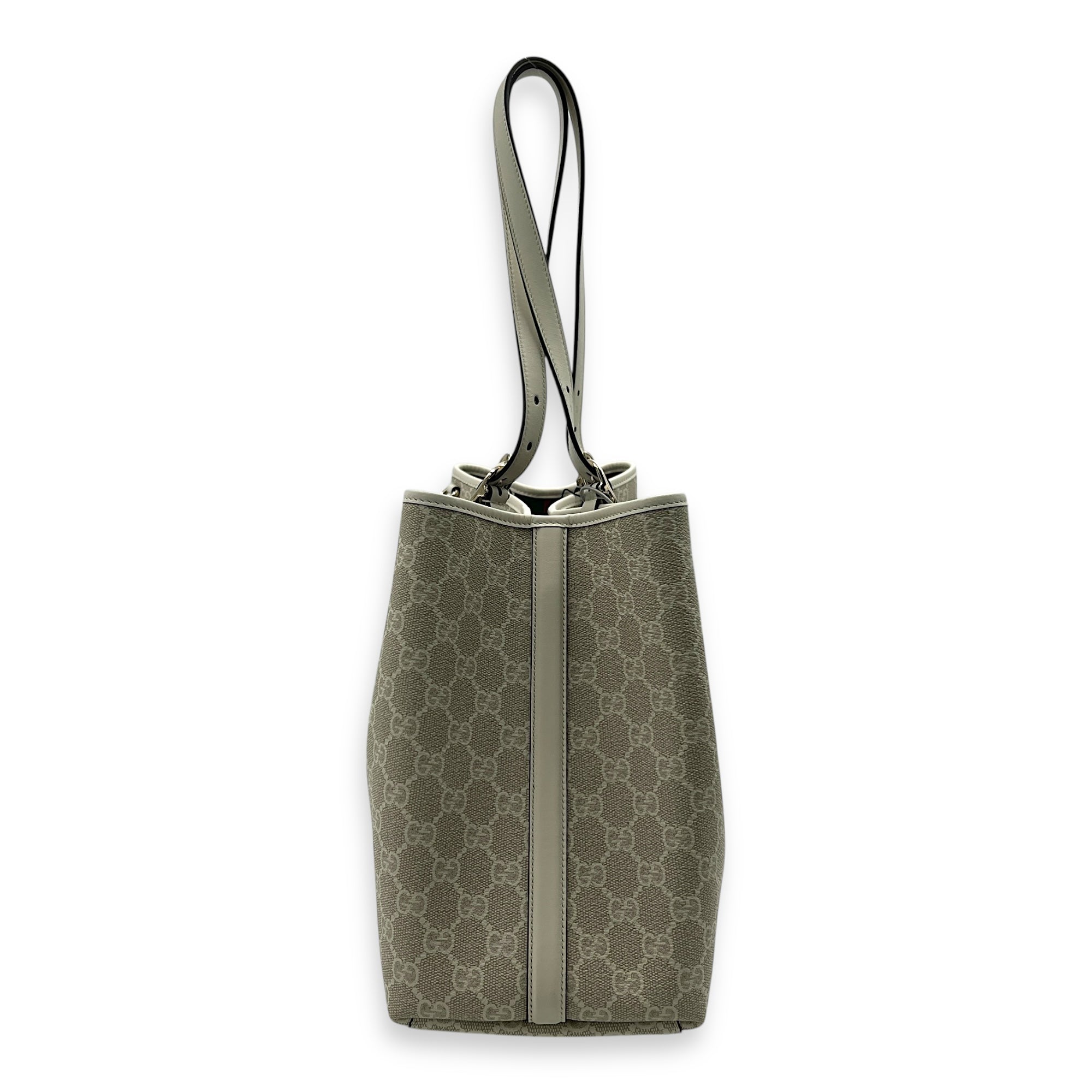 Emblem Tote Bag White in Coated Canvas, Gold hardware