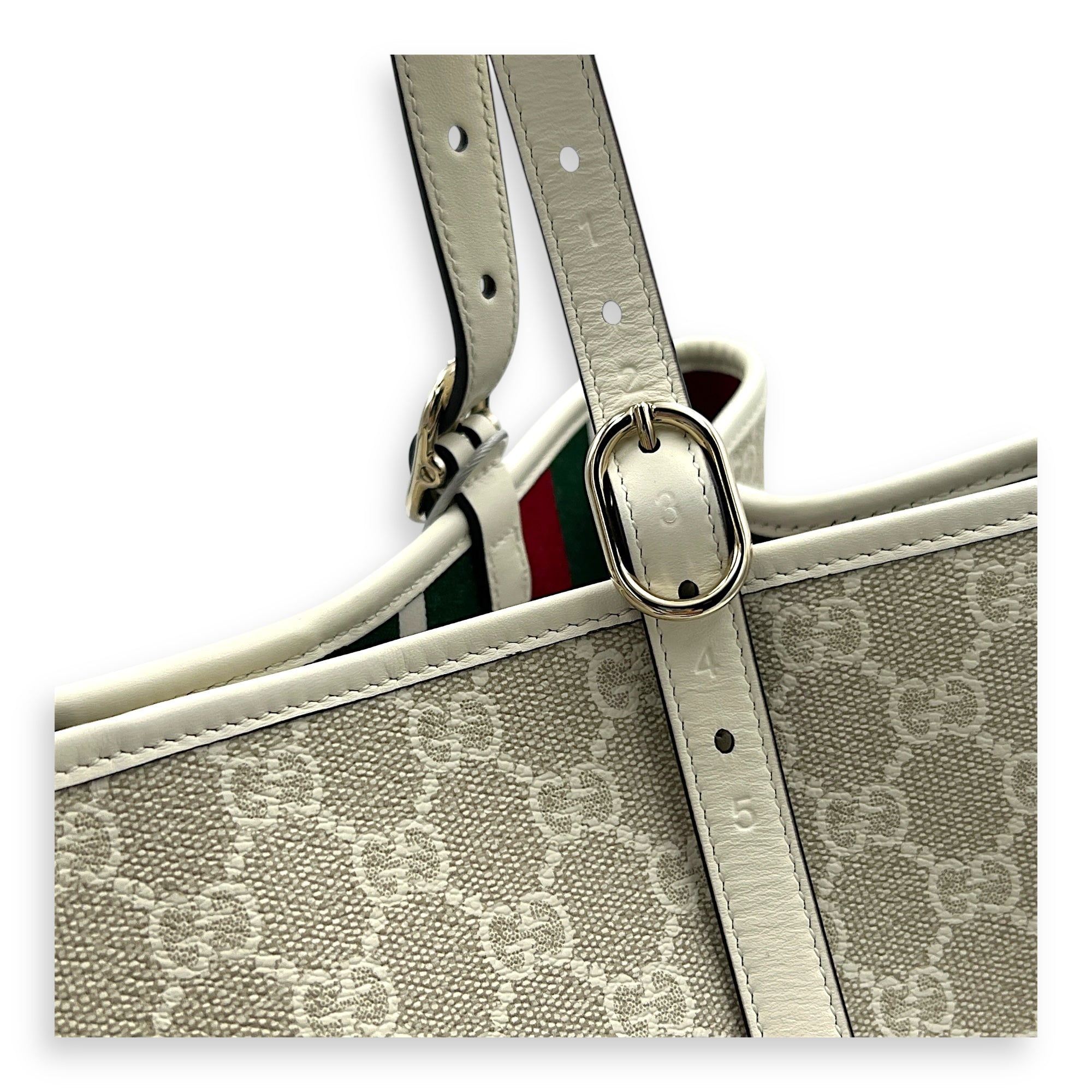 Emblem Tote Bag White in Coated Canvas, Gold hardware