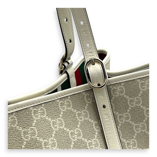 Emblem Tote Bag White in Coated Canvas, Gold hardware