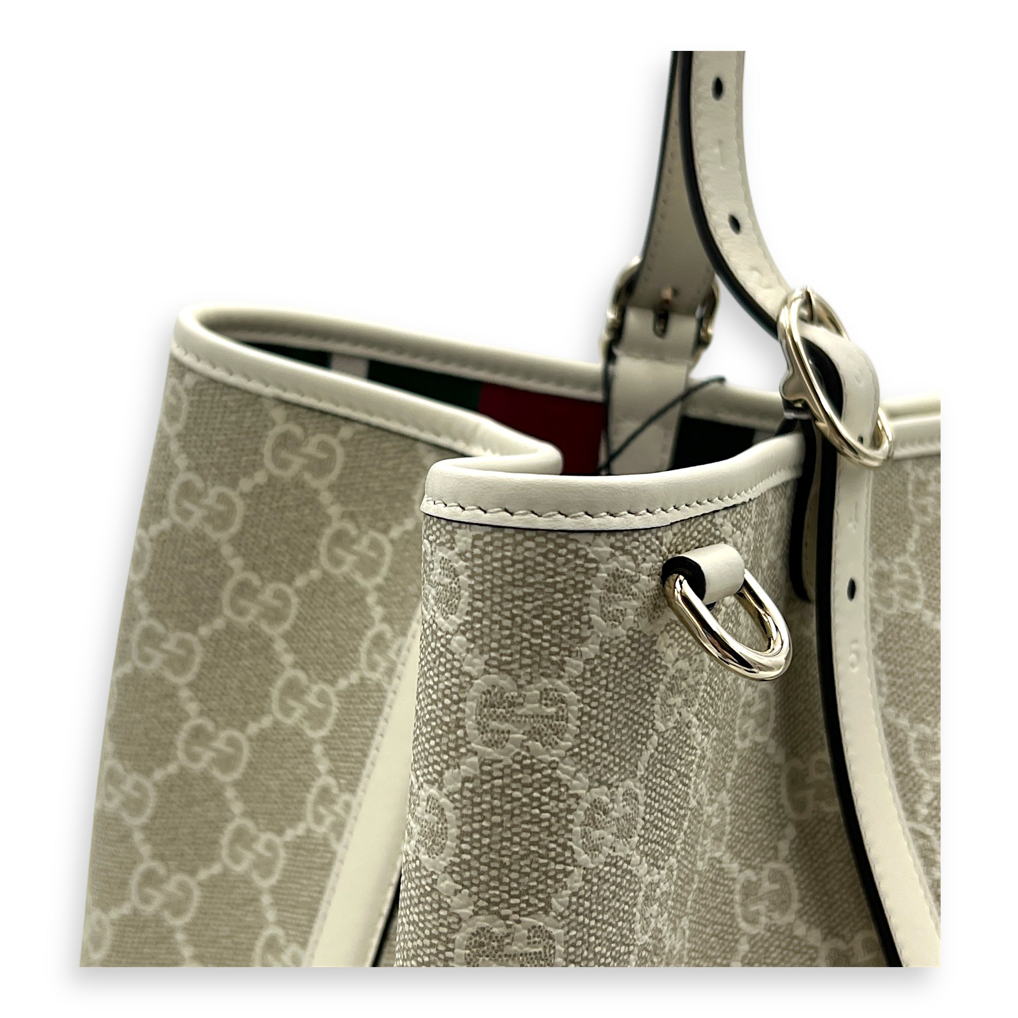 Emblem Tote Bag White in Coated Canvas, Gold hardware