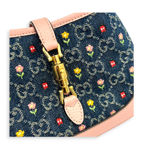 Jackie 1961 Mini Limited Edition Pink/Blue Crossbody Bag in Denim, Gold hardware