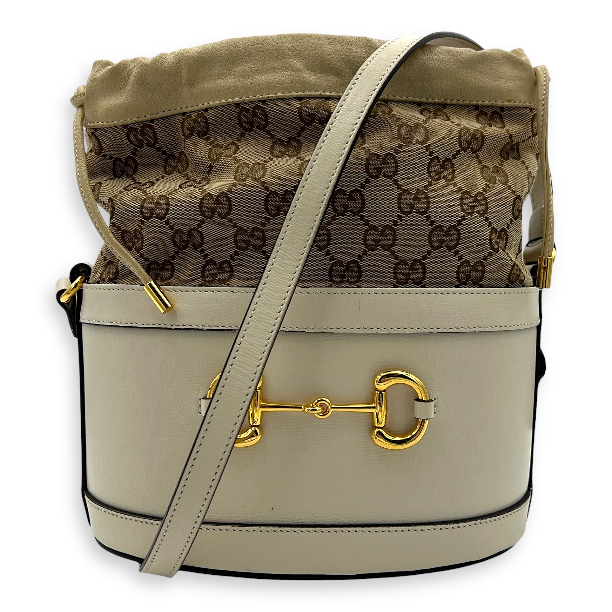 Horsebit 1955 Shoulder Bag White in Calfskin, Gold hardware