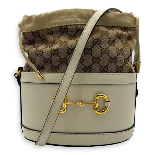 Horsebit 1955 Shoulder Bag White in Calfskin, Gold hardware
