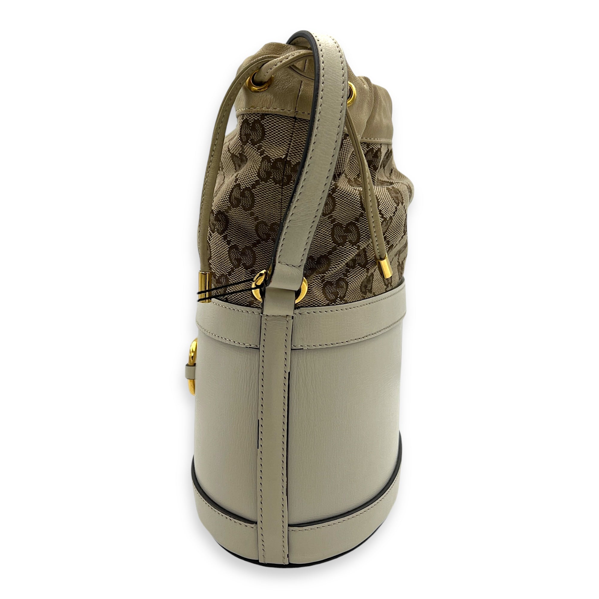 Horsebit 1955 Shoulder Bag White in Calfskin, Gold hardware