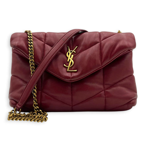 Puffer Crossbody Bag Toy Red in Lambskin, Gold hardware