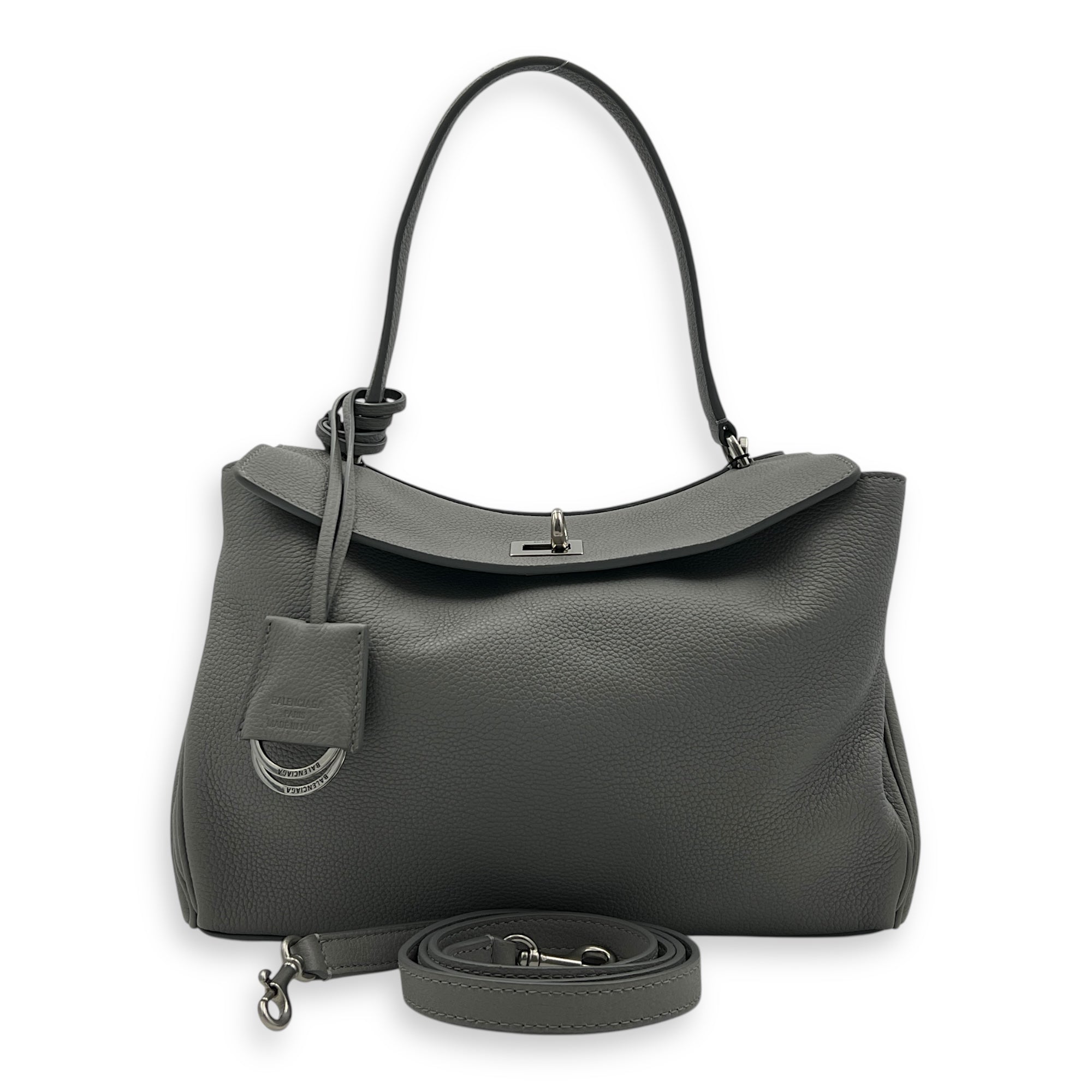 Rodeo Top Handle Bag Small Grey in Calfskin, Silver hardware
