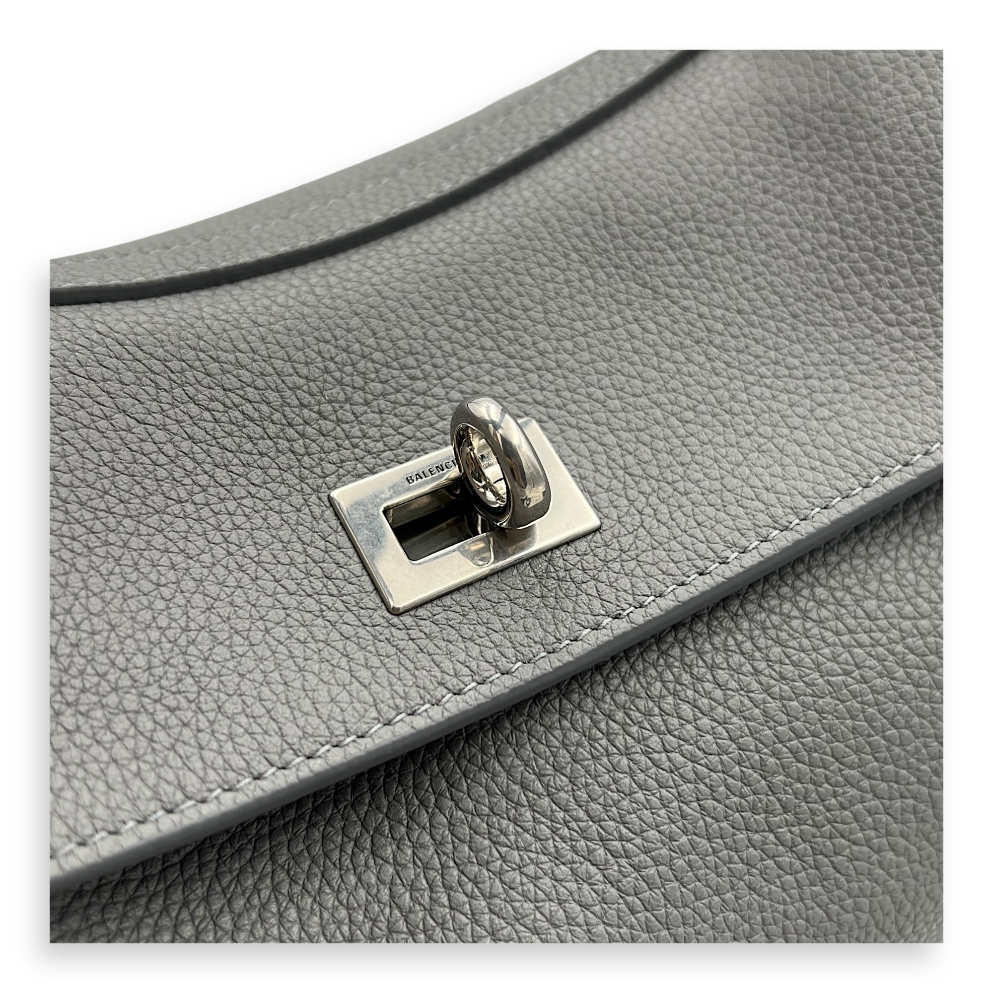 Rodeo Top Handle Bag Small Grey in Calfskin, Silver hardware