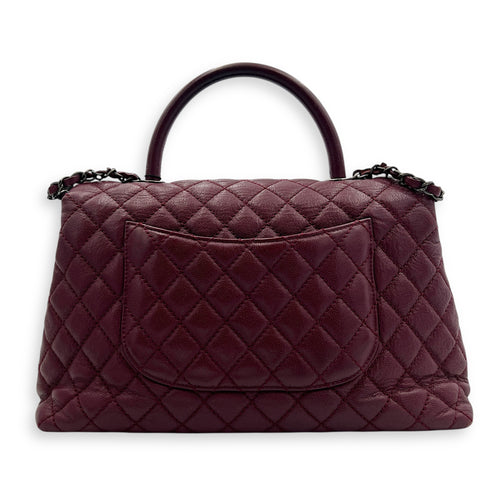 Coco Handle Quilted Top Handle Bag Red in Caviar Leather, Ruthenium hardware