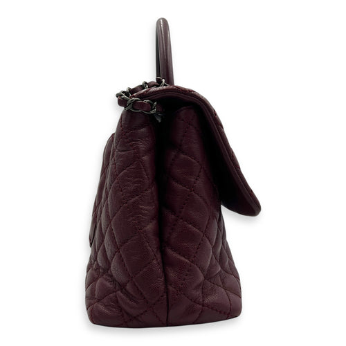Coco Handle Quilted Top Handle Bag Red in Caviar Leather, Ruthenium hardware