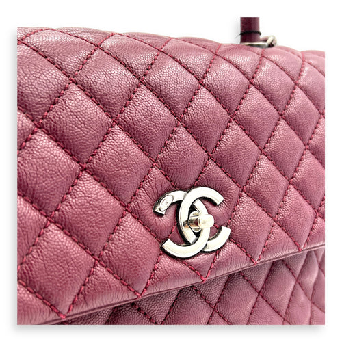 Coco Handle Quilted Top Handle Bag Red in Caviar Leather, Ruthenium hardware