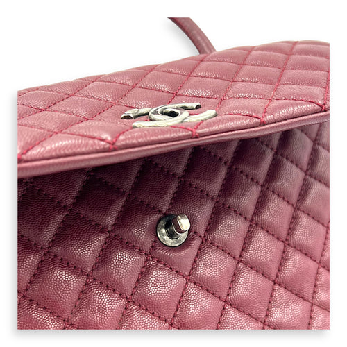 Coco Handle Quilted Top Handle Bag Red in Caviar Leather, Ruthenium hardware