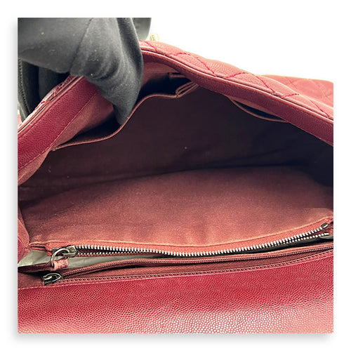 Coco Handle Quilted Top Handle Bag Red in Caviar Leather, Ruthenium hardware