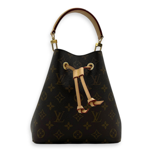 NeoNoe BB Brown Bucket Bag in Monogram Coated Canvas, Gold hardware