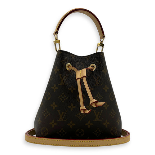 NeoNoe BB Brown Bucket Bag in Monogram Coated Canvas, Gold hardware