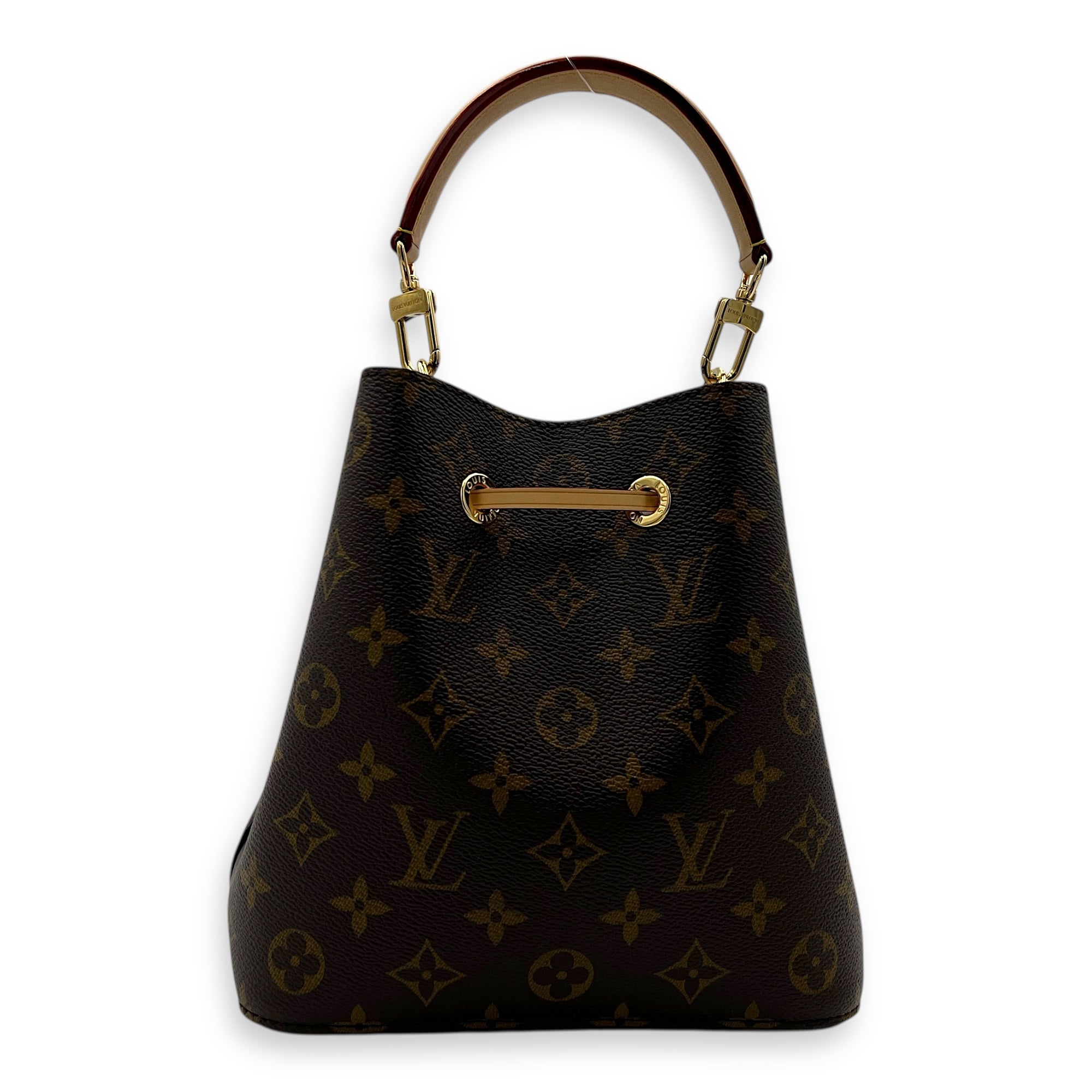 NeoNoe BB Brown Bucket Bag in Monogram Coated Canvas, Gold hardware