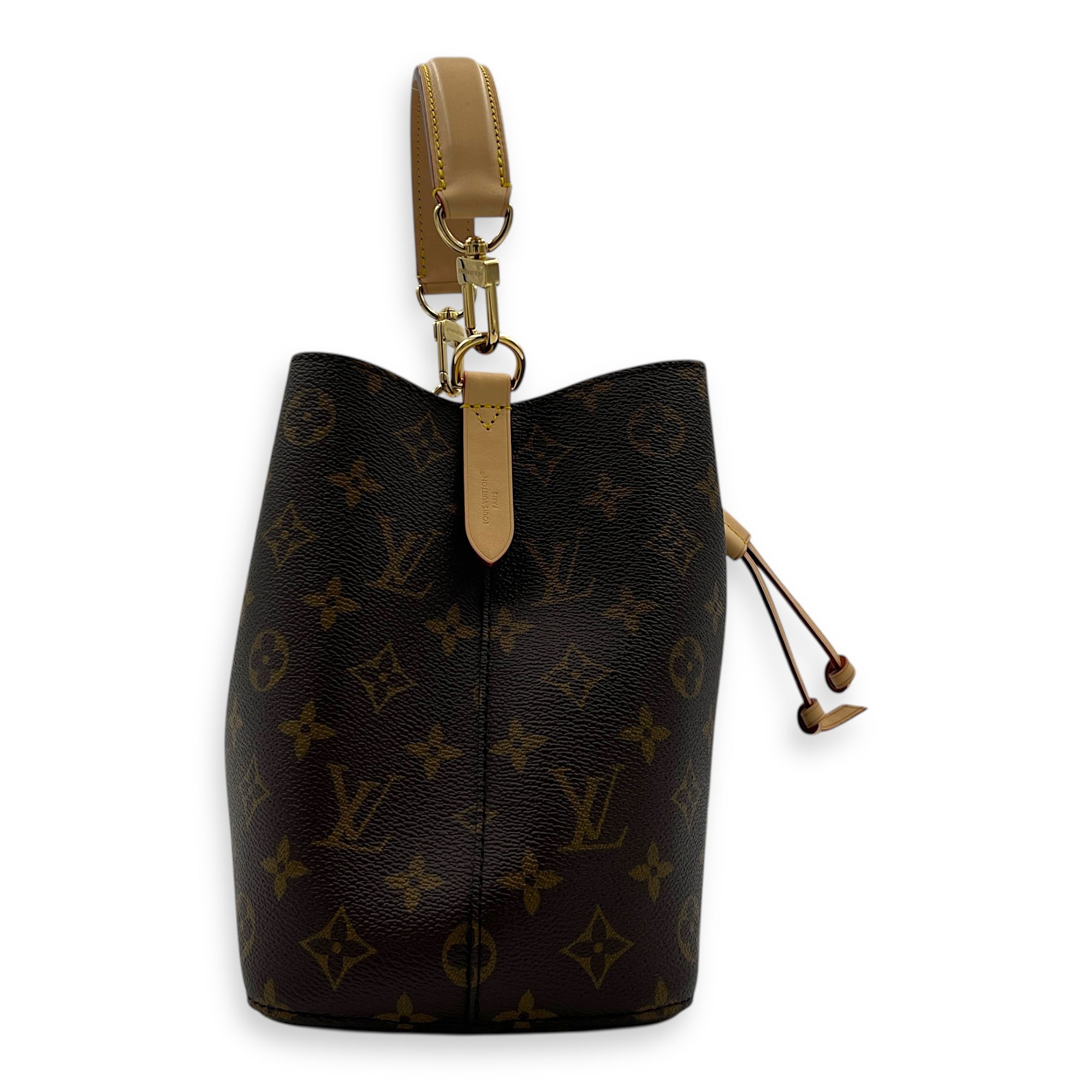 NeoNoe BB Brown Bucket Bag in Monogram Coated Canvas, Gold hardware