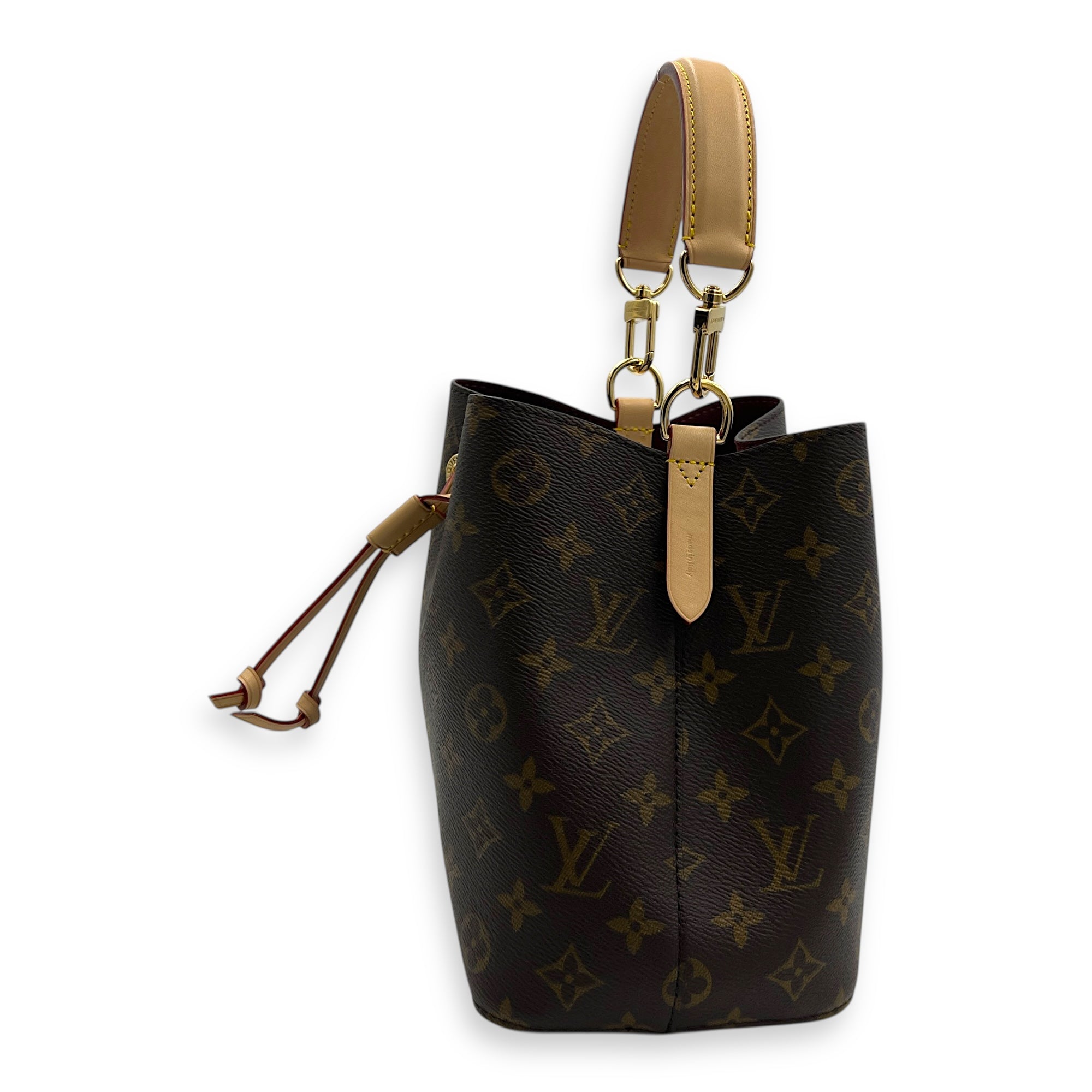 NeoNoe BB Brown Bucket Bag in Monogram Coated Canvas, Gold hardware