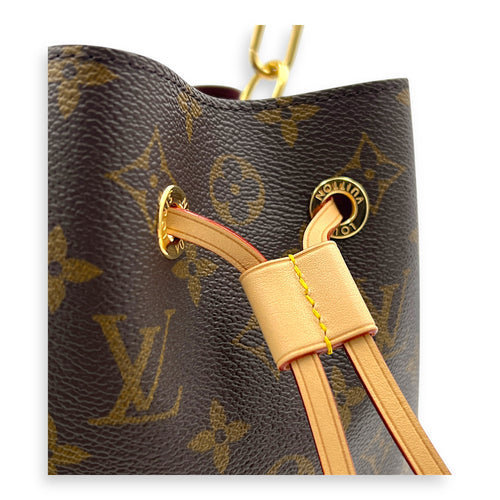 NeoNoe BB Brown Bucket Bag in Monogram Coated Canvas, Gold hardware