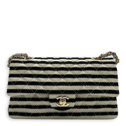 Coco Sailor Flap Black and White Shoulder Bag in Jersey, Silver hardware